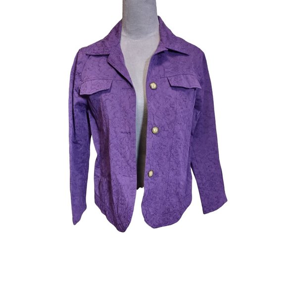 Vintage Tantrums Brocade Jacket Purple 3 Button Blazer with Pockets Large - Picture 3 of 8